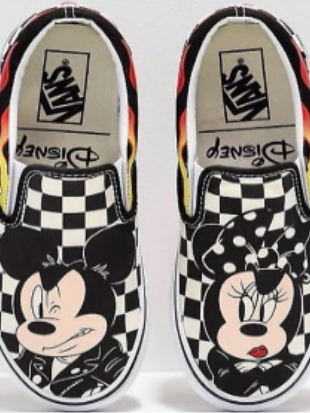 Disney x Vans Black & White Mickey and Minnie Checker Slip-On Shoes
